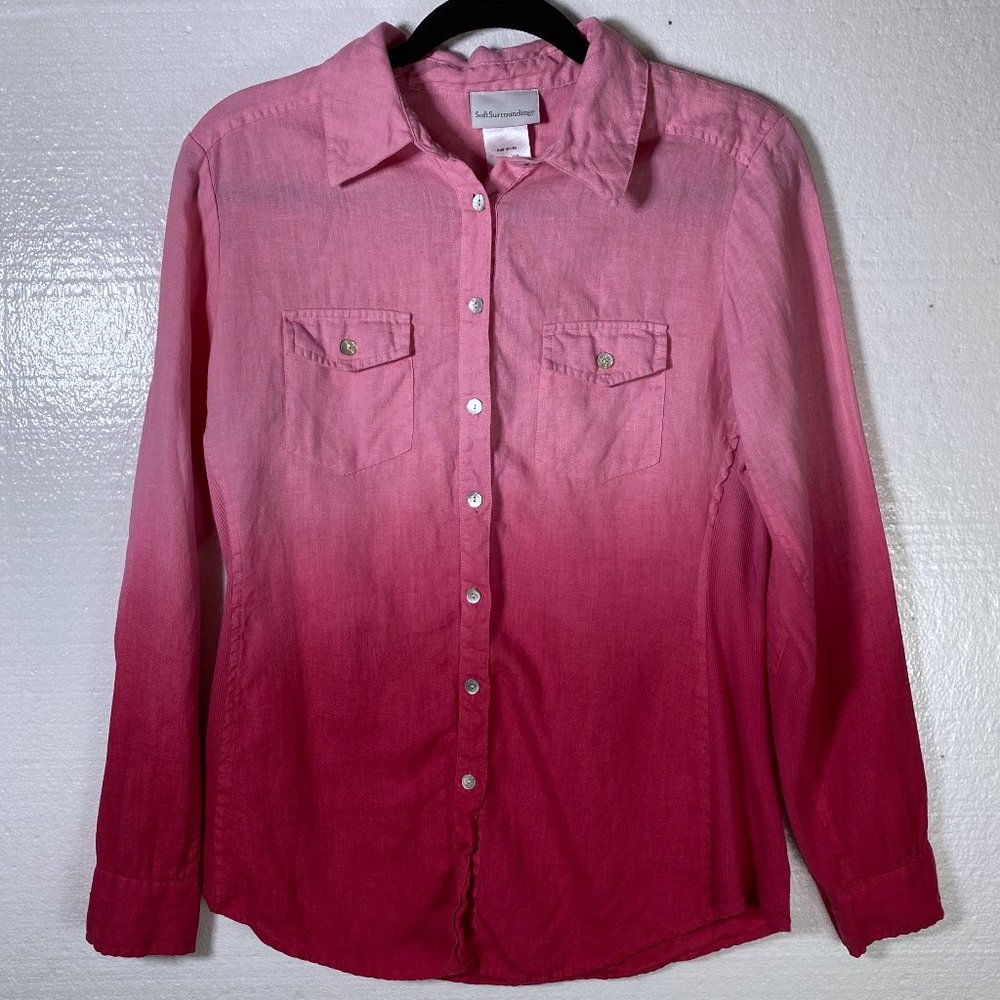 Soft Surroundings M Linen Ombre Button Front Top
